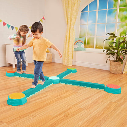 B. toys – Balance Beam for Kids – Interlocking Balancing Beams – 5 Sensory Pads & 8 Beams – Active Play for Toddlers, Kids – 3+ Years– Balance & Build Set